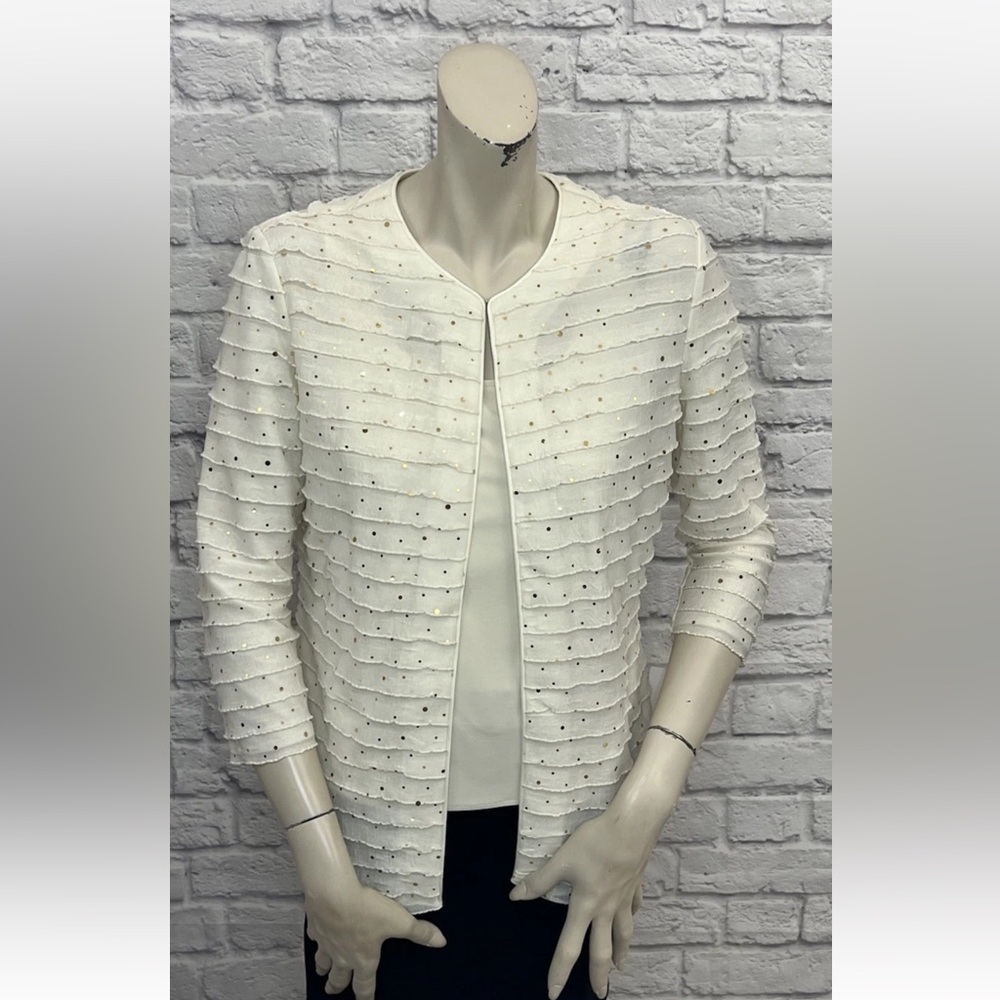 ALEX EVENINGS 2 PIECE SPARKLY CREAM & GOLD TOP & JACKET SET SIZE S